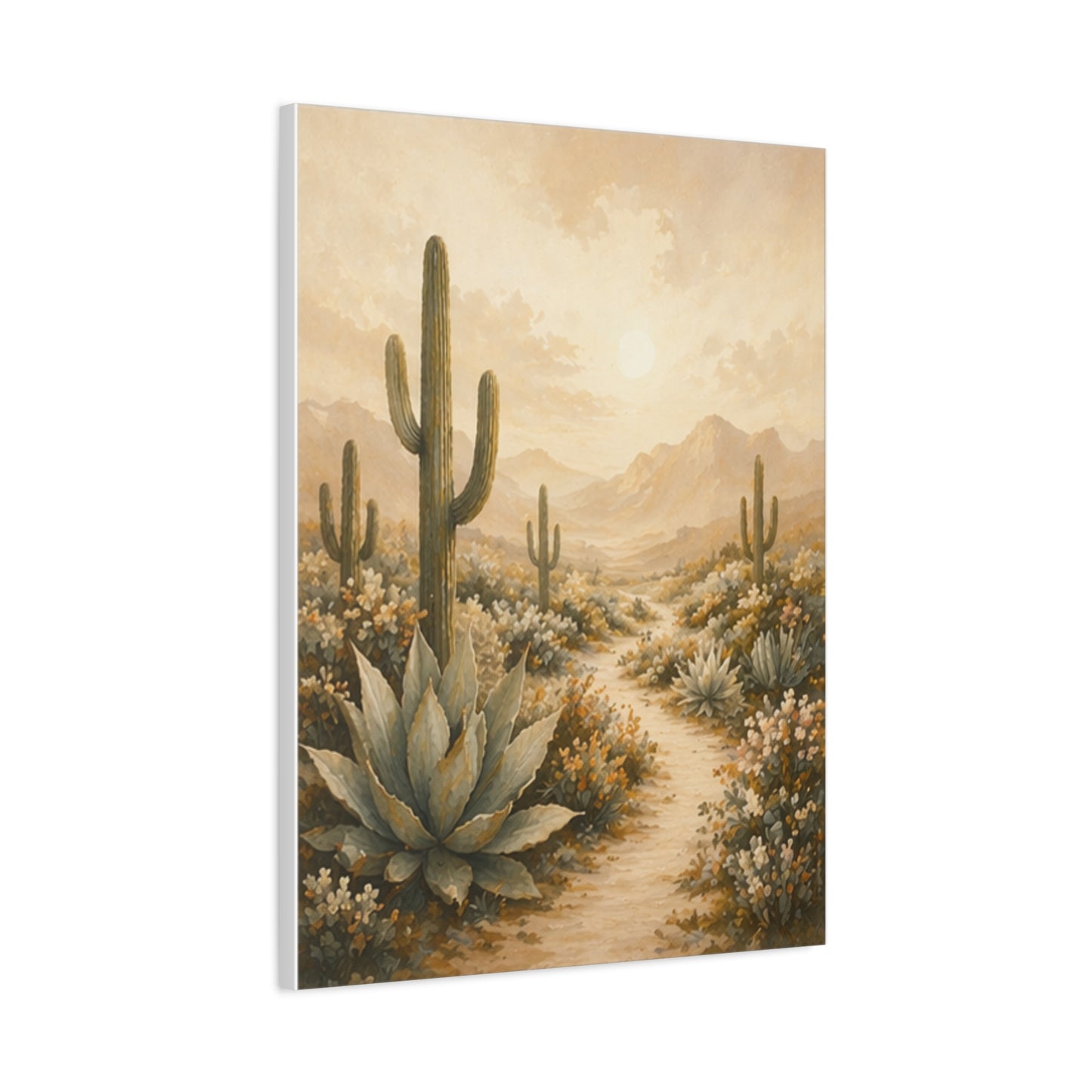 Golden Stillness Desert Succulent Canvas — Matte Stretched Wall Art