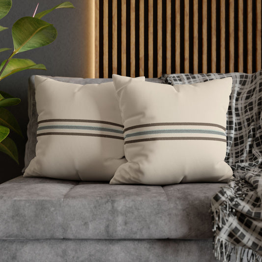 Striped Faux Suede Pillowcase — Neutral Coastal Decorative Throw Pillow Cover