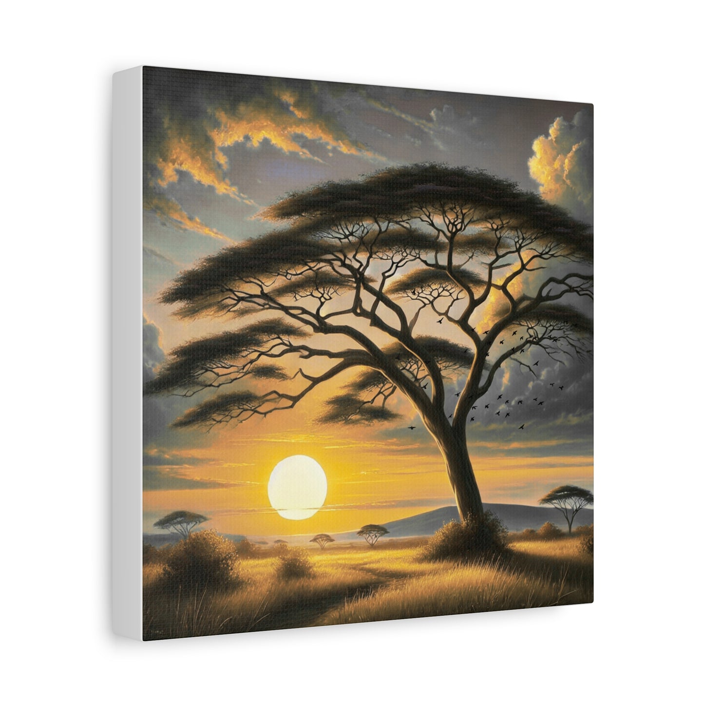 Sunset Savannah Acacia Canvas Print — African Landscape Wall Art