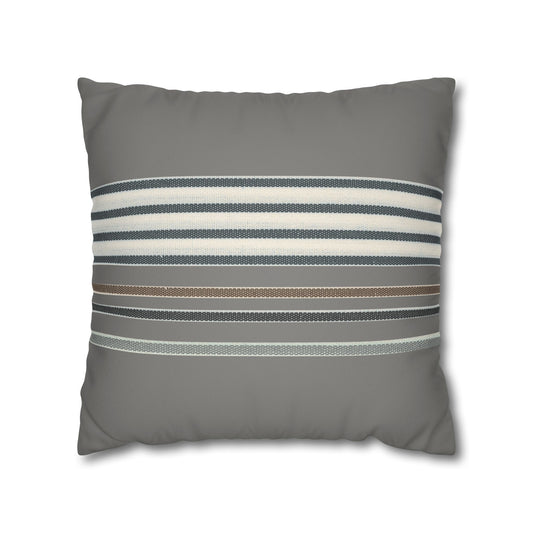 Striped Faux Suede Pillowcase — Neutral Gray Decorative Throw Pillow Cover