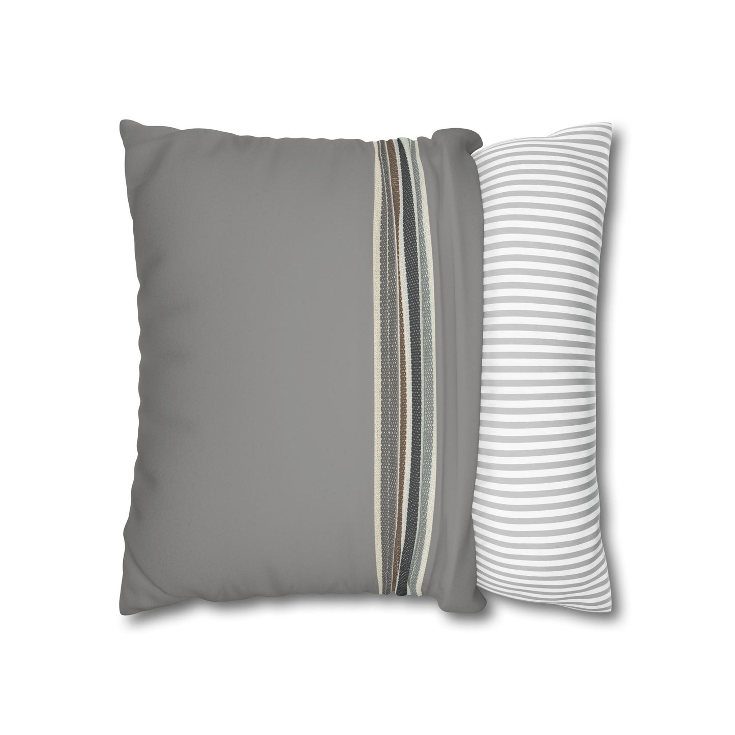 Striped Faux Suede Pillowcase — Neutral Gray Decorative Square Pillow Cover