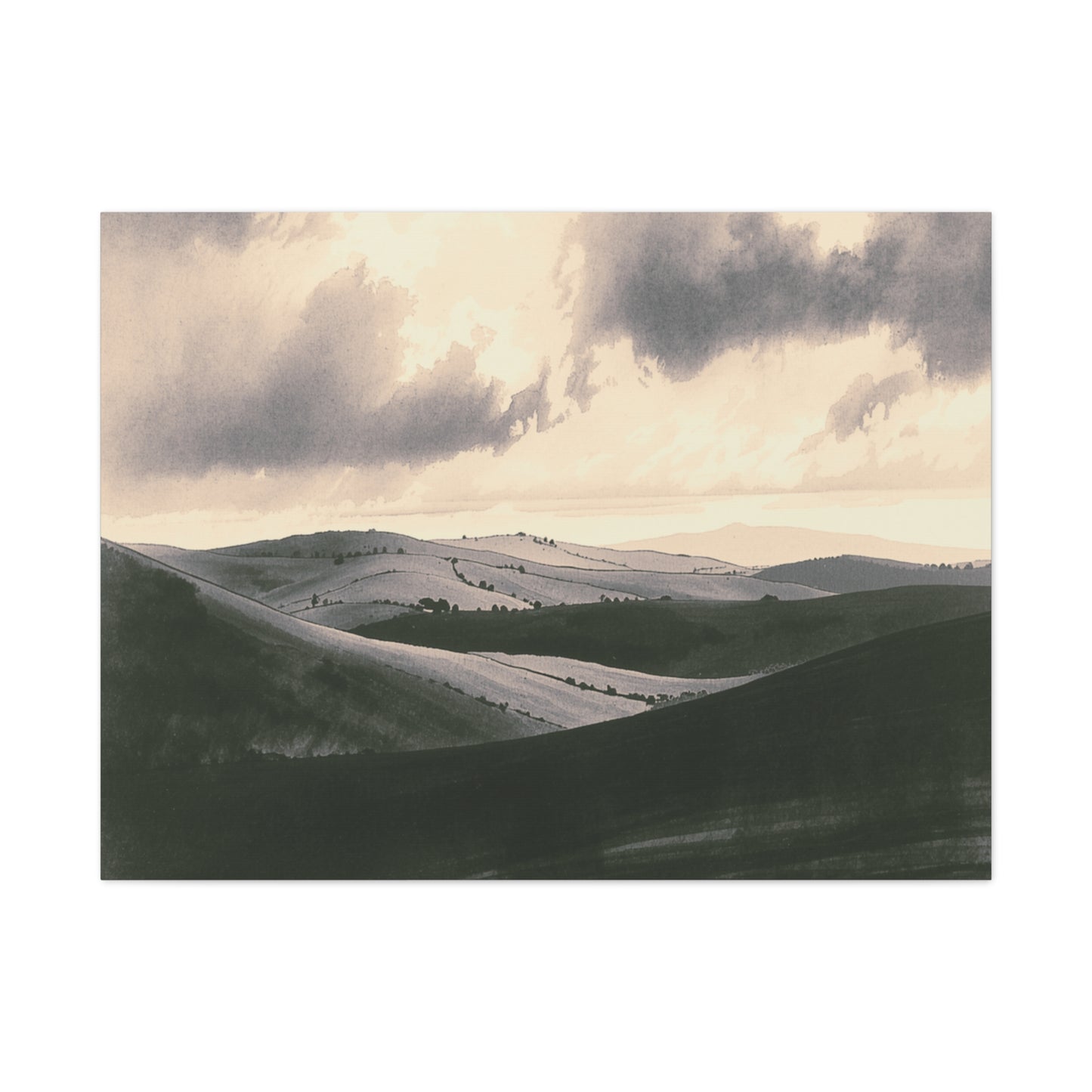 Monochrome Rolling Hills Matte Canvas Print — Stretched Wall Art