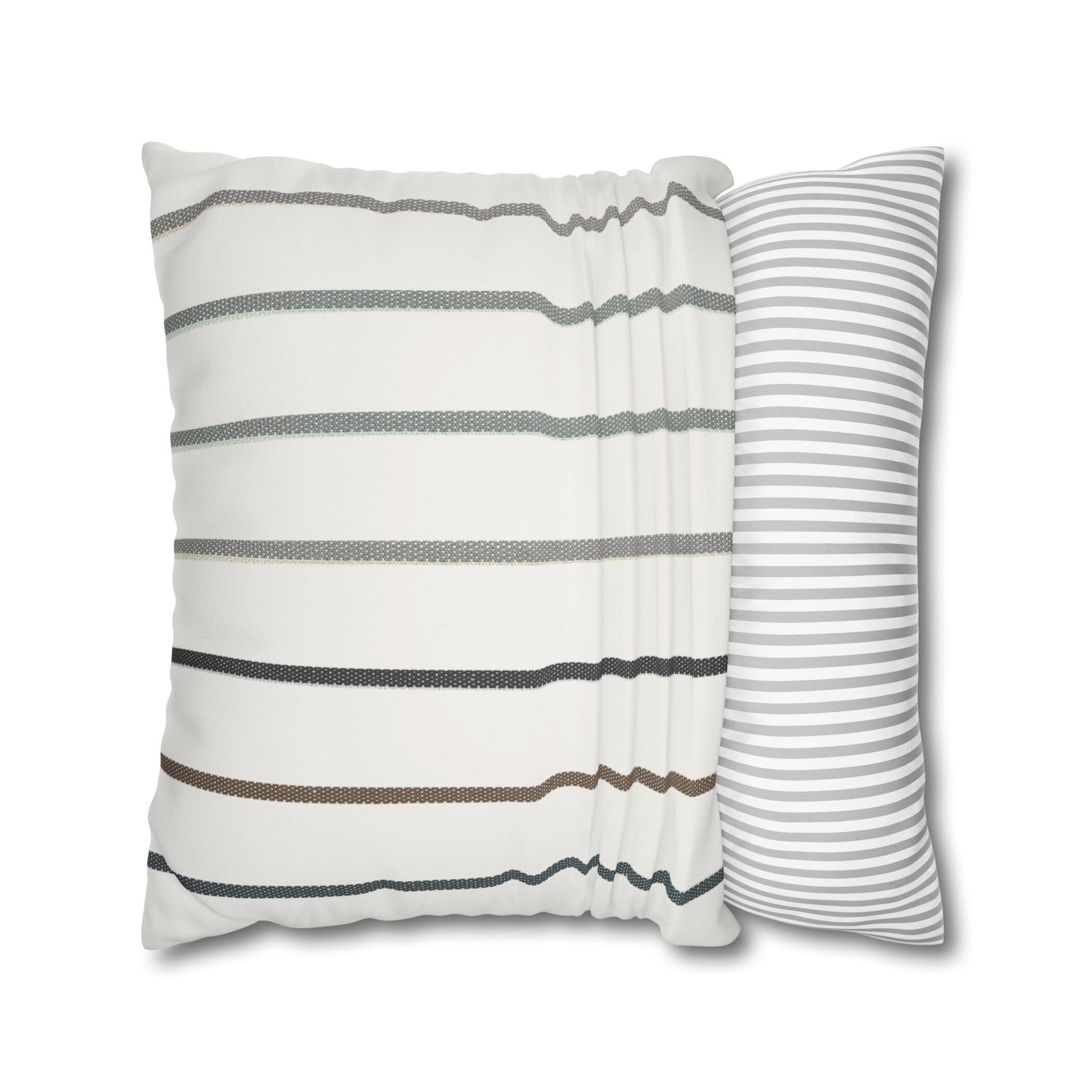 Striped Faux Suede Square Pillowcase — Neutral Modern Throw Pillow Cover