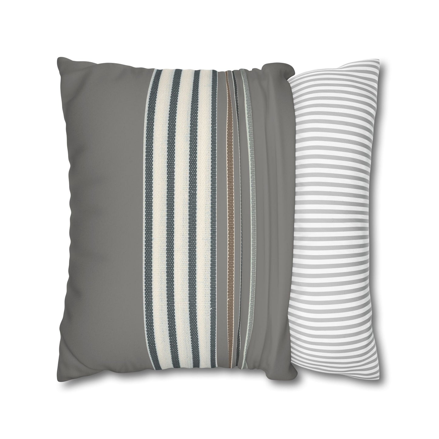 Striped Faux Suede Pillowcase — Neutral Gray Decorative Throw Pillow Cover