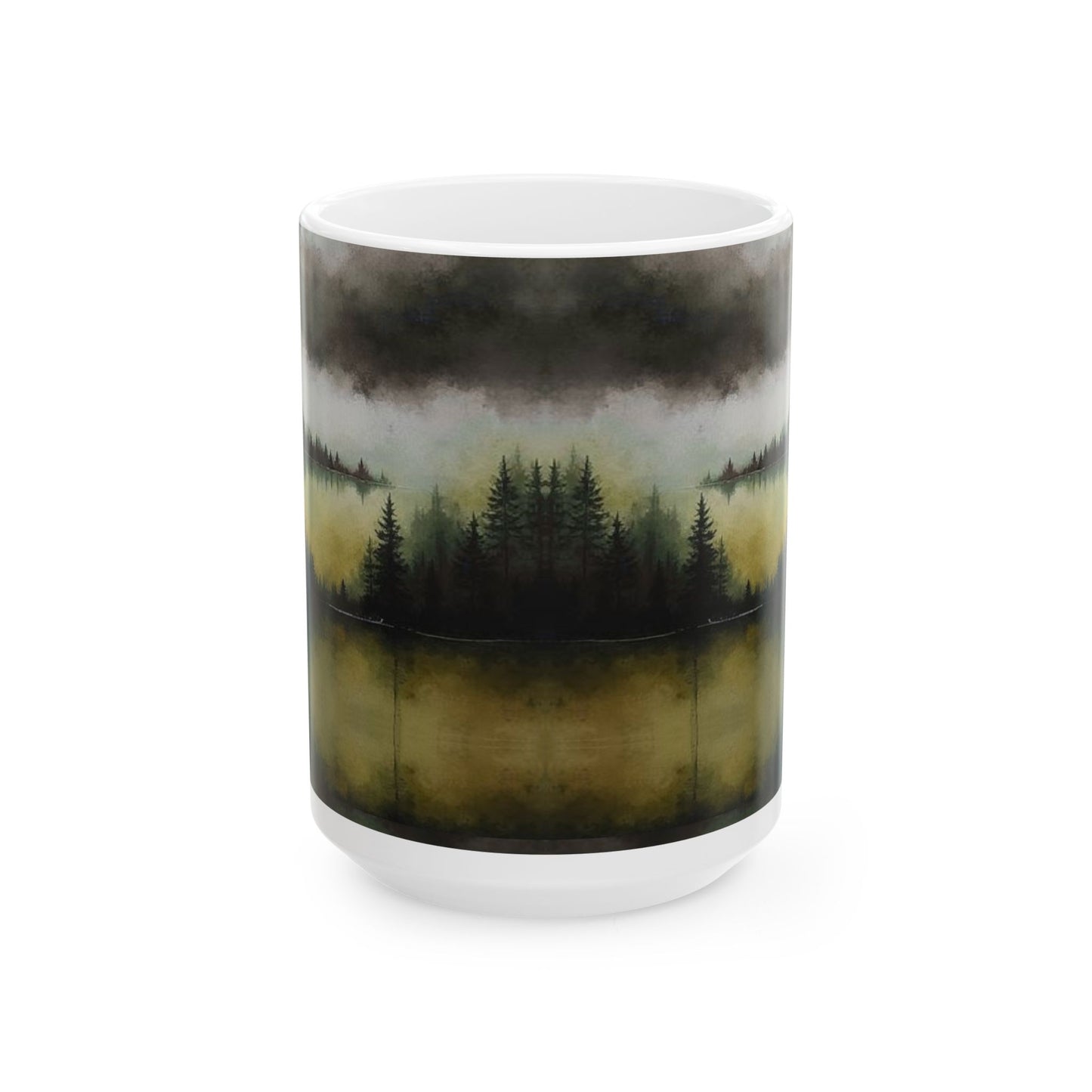 Misty Forest Lake Ceramic Mug