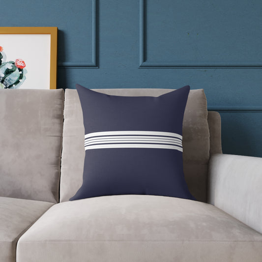 Navy Canvas Pillow with White Striped Accent — Coastal Nautical Decorative Throw Pillow