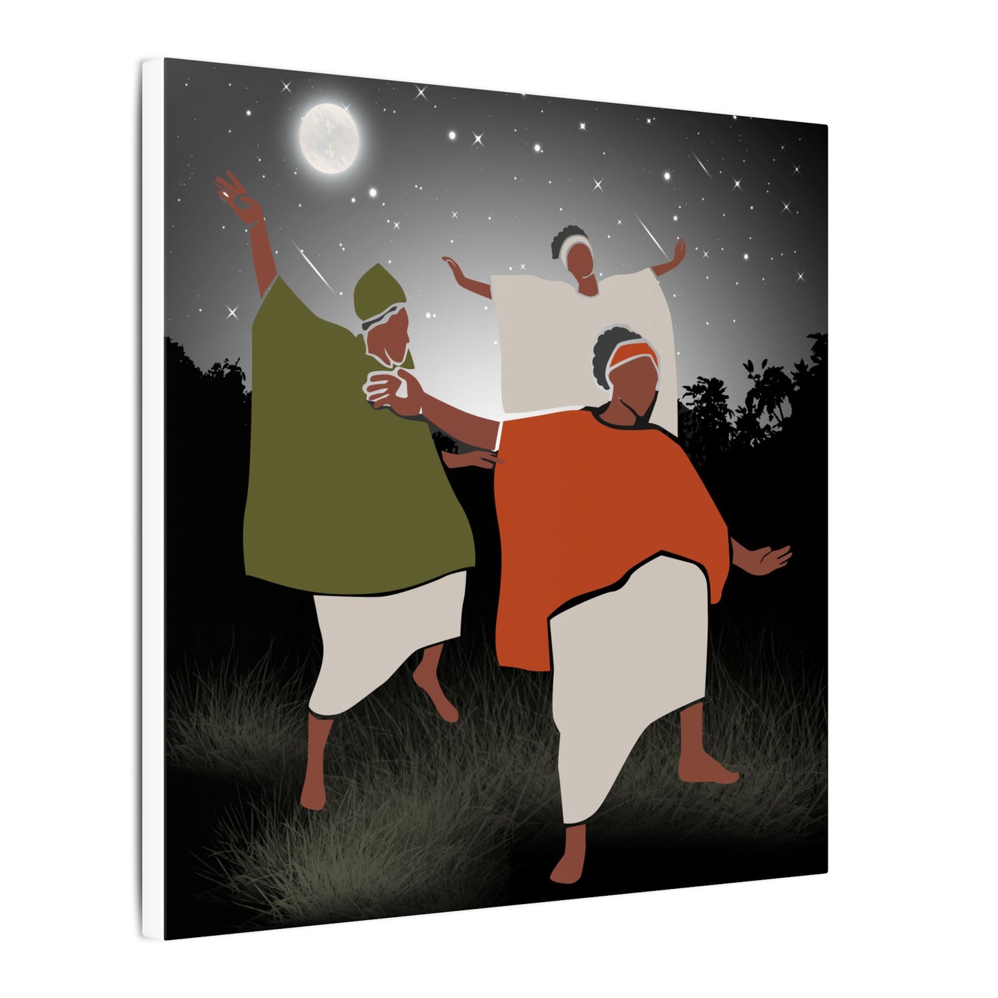 Dancing Under the Moon Matte Canvas Wall Art — Afrocentric Night Scene