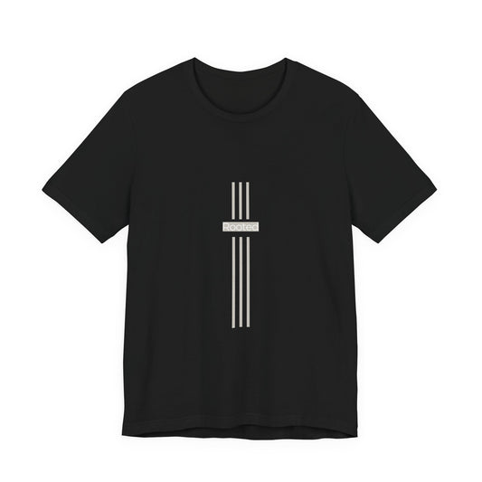 Minimalist Cross Stripe Tee — Subtle Vertical Cross Design
