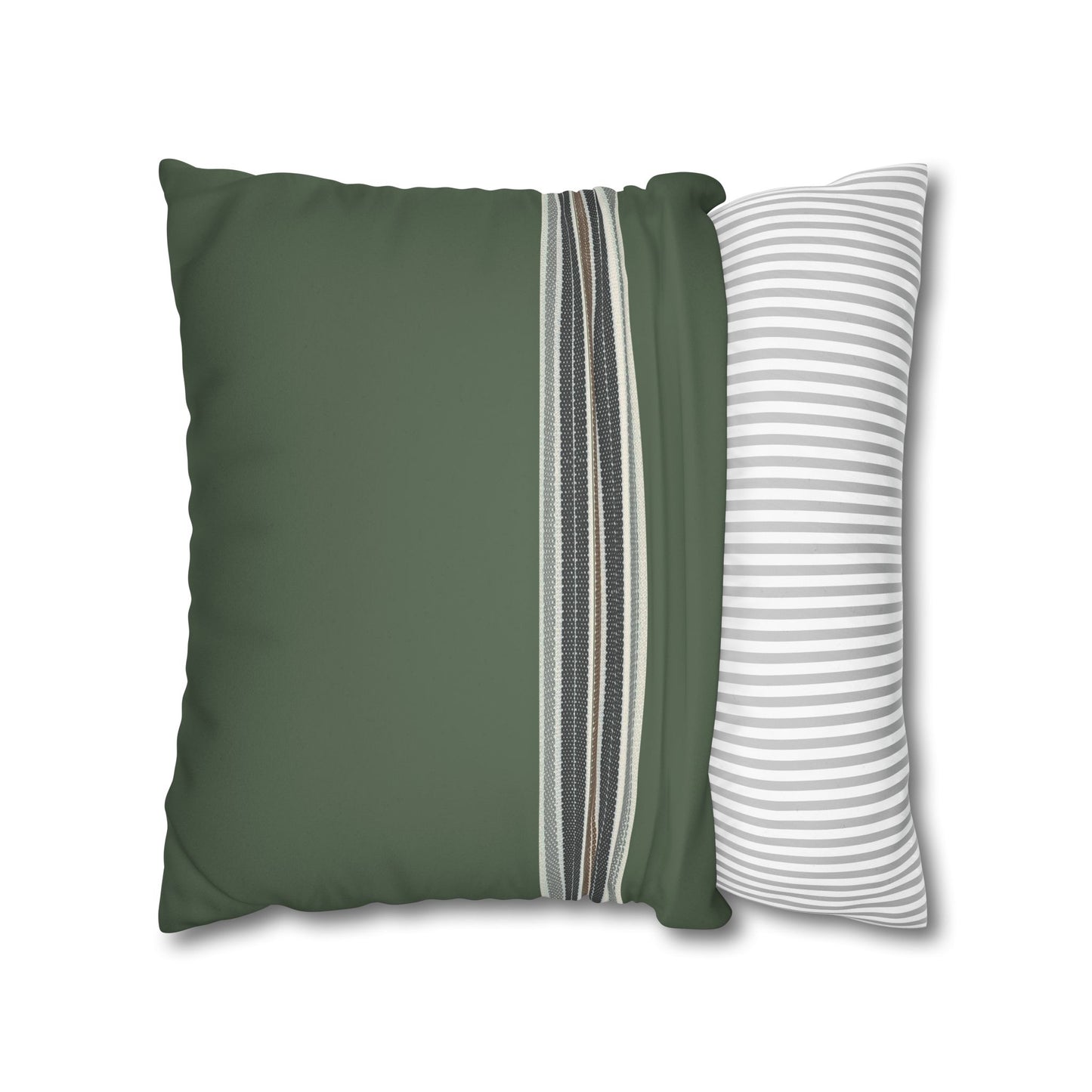Green Striped Accent Pillowcase - Faux Suede Square Throw Pillow Cover