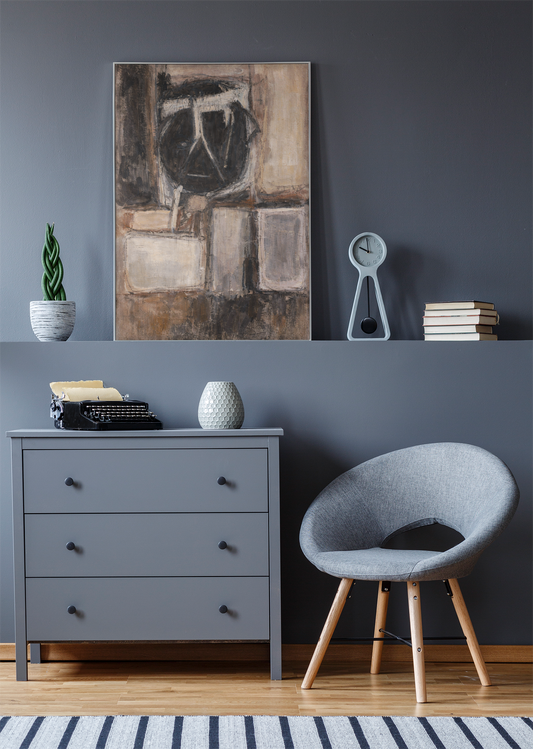 Abstract Geometric Mask Canvas Art — Rustic Brown Neutral Tones