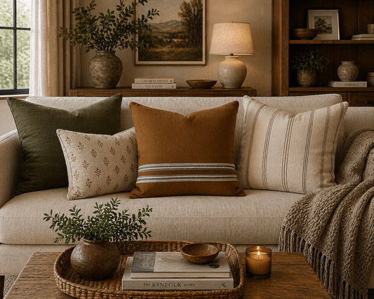 Beige Faux Suede Square Pillowcase — Neutral Striped Decorative Pillow Cover