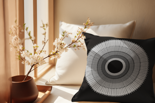 Square Pillow - Black to White Circles Design