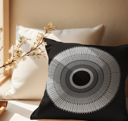 Square Pillow - Black to White Circles Design