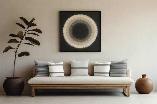 Canvas Pillow - Elegant Neutral White with Striped Design
