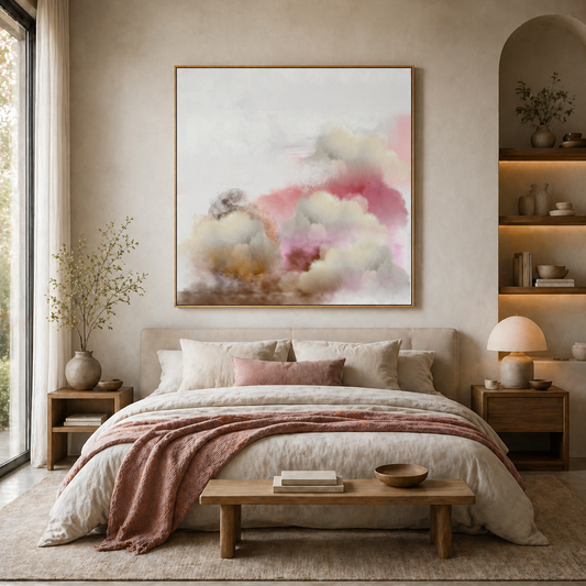 Cloud Bloom Canvas Print — Soft Pink & Gold Abstract Wall Art