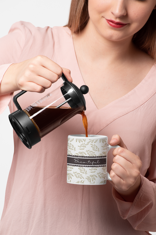 Elegant Leaves Ceramic Mug - Motivational Drinkware