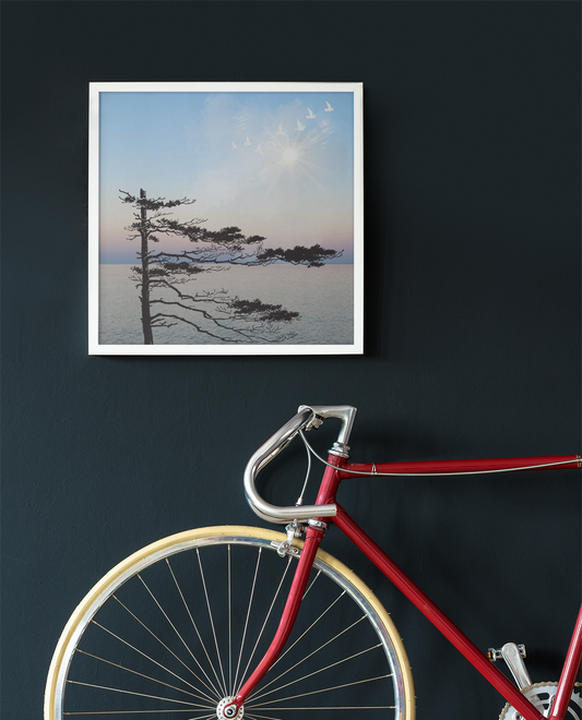 Serene Nature Wall Art - Framed Matte Canvas with Birds and Sunset