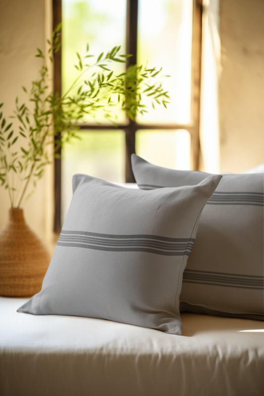 Square Grey Pillow with Stripes