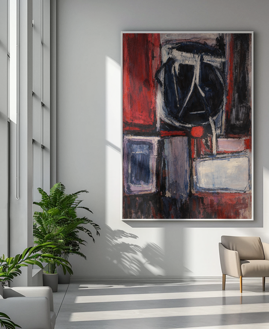 Abstract Expressionism Matte Canvas Print — Red & Navy Textured Stretched Wall Art