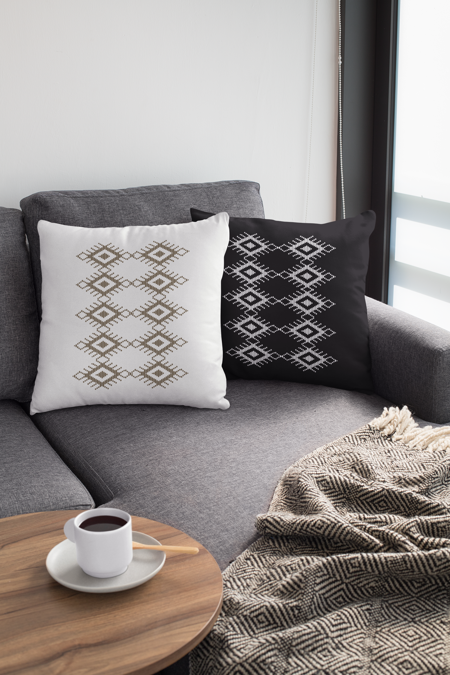 Boho Geometric Print Square Pillow - Cozy Decorative Cushion for Home Decor