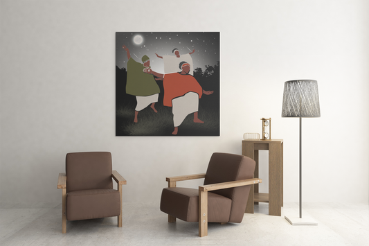 Dancing Under the Moon Matte Canvas Wall Art — Afrocentric Night Scene