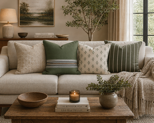Green Striped Accent Pillowcase - Faux Suede Square Throw Pillow Cover