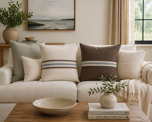 Striped Brown Decorative Pillowcase – Modern Neutral Throw Pillow Cover