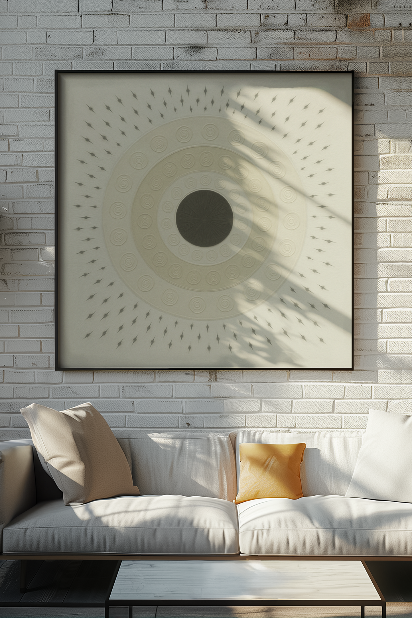 Radiant Stillness – Textured Abstract Mandala on White Canvas 8x8", 16x16", 20x16"
