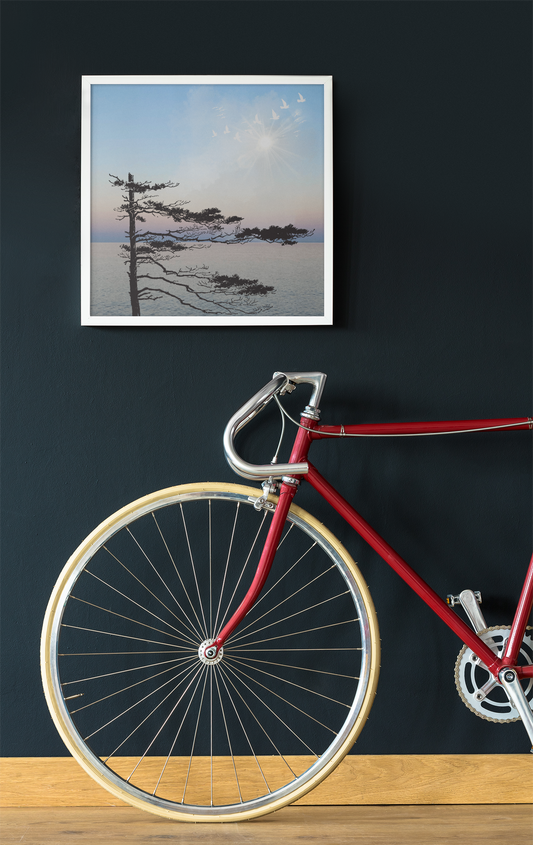 Serene Nature Wall Art - Framed Matte Canvas with Birds and Sunset