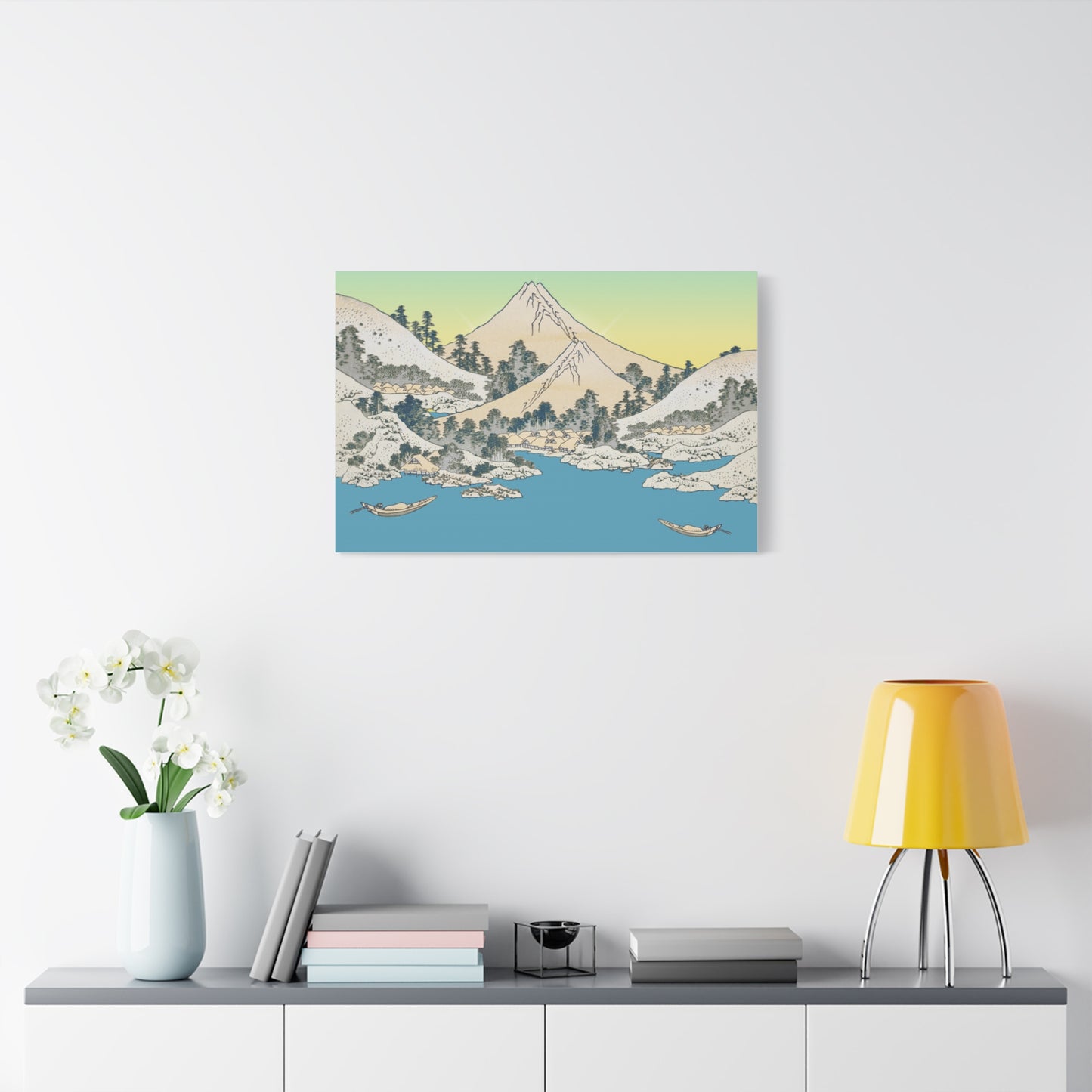 Japanese Mountain Landscape Matte Canvas Print — Mount Fuji Ukiyo-e Style