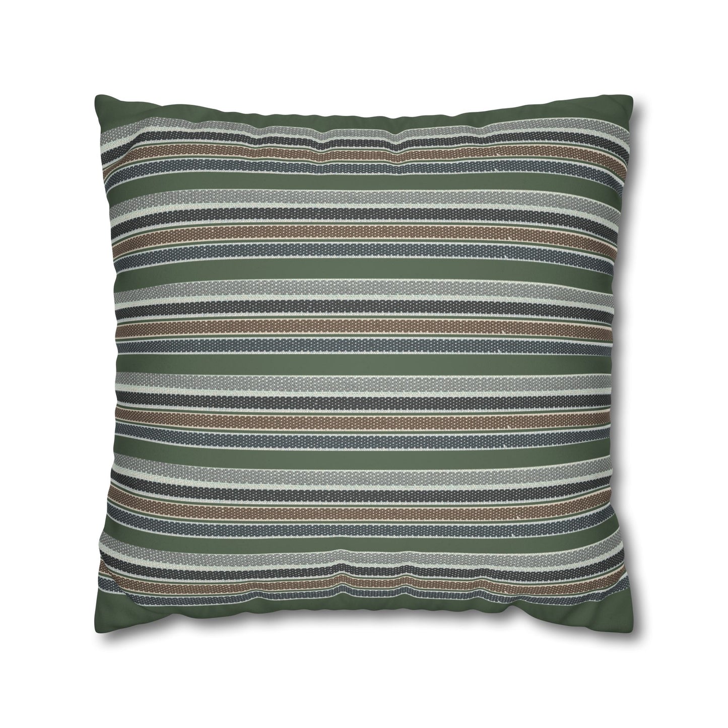 Striped Faux Suede Pillowcase – Green & Earth Tone Decorative Throw Pillow Cover