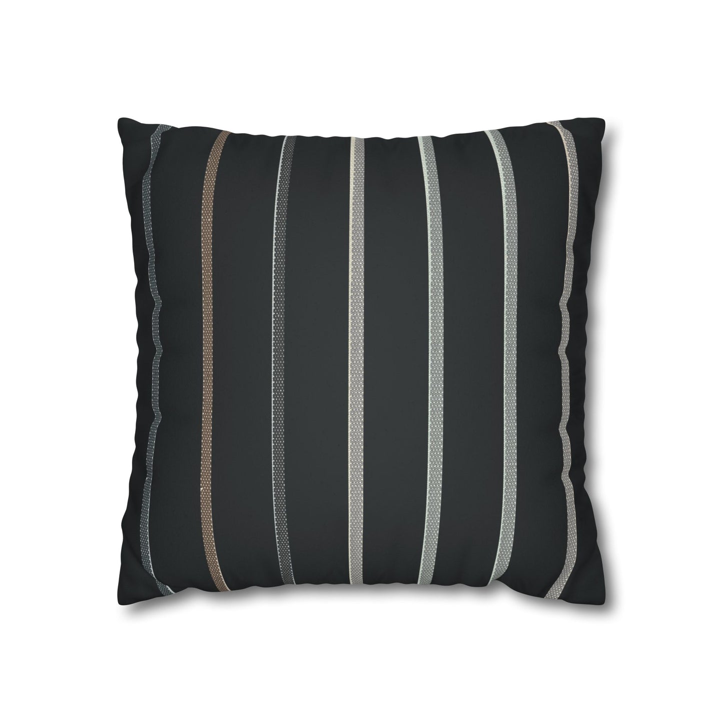 Striped Faux Suede Square Pillowcase – Modern Black & Taupe Decorative Cover