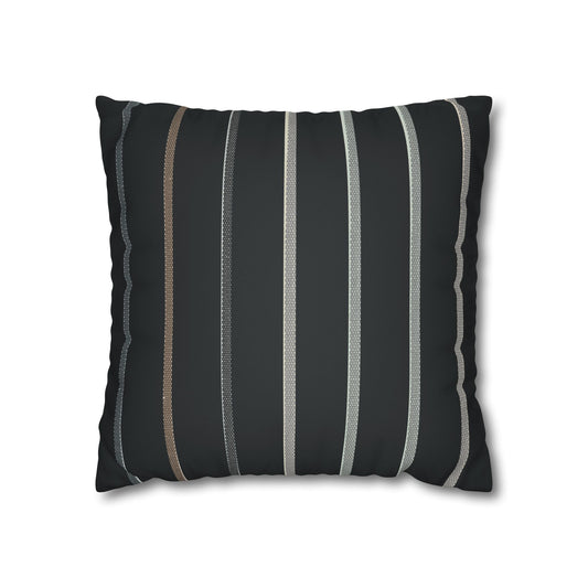 Striped Faux Suede Square Pillowcase – Modern Black & Taupe Decorative Cover