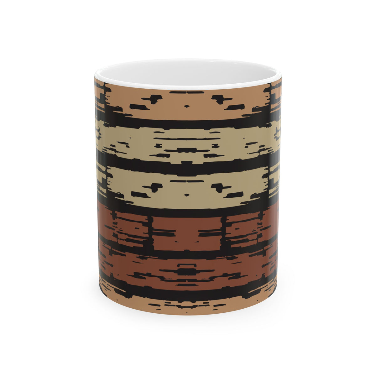 Rustic Striped Ceramic Mug – Vintage Earth Tone Pattern (11oz, 15oz)