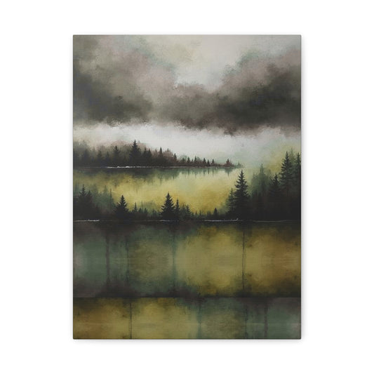 Misty Forest Lake Canvas Wall Art
