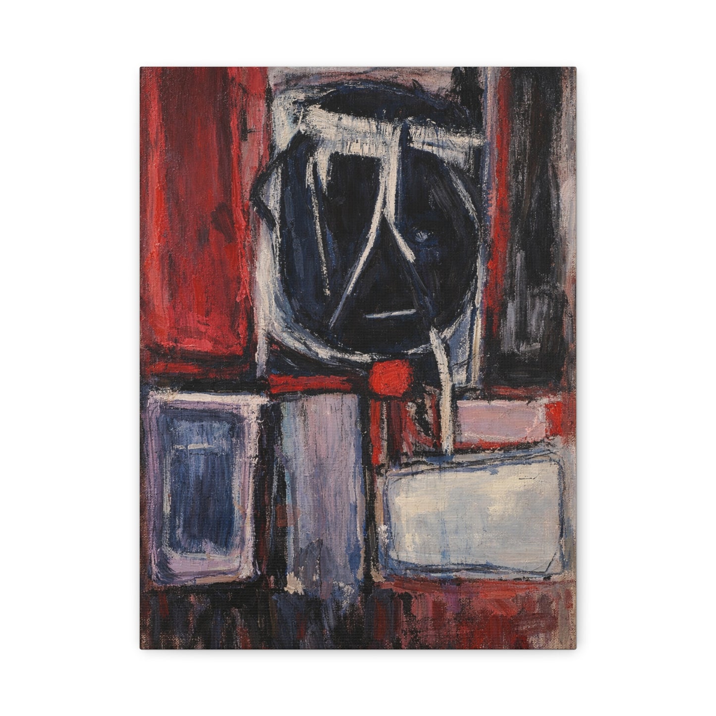 Abstract Expressionism Matte Canvas Print — Red & Navy Textured Stretched Wall Art