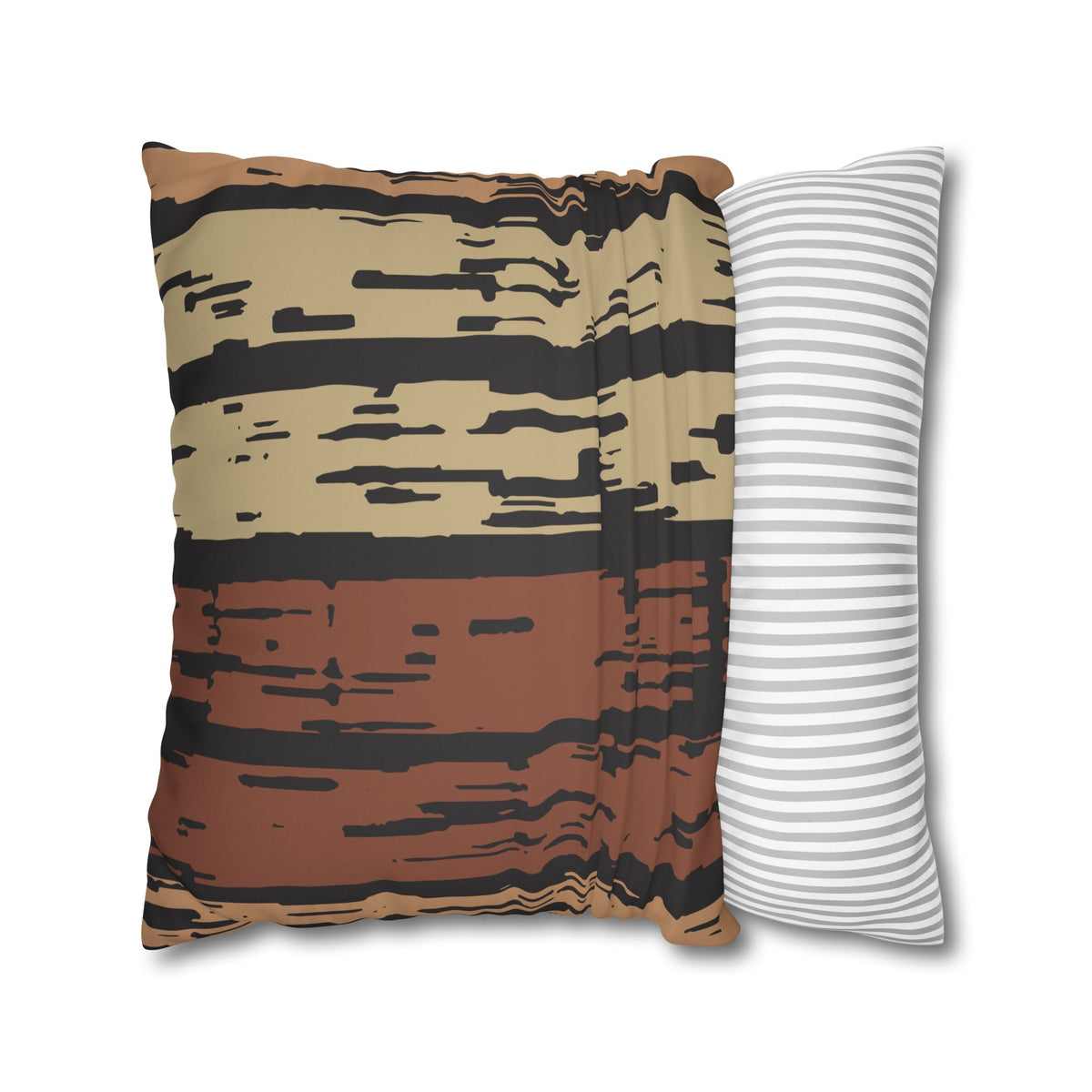 Rustic Striped Faux Suede Pillowcase — Earthy Brown Abstract Throw Pillow Cover