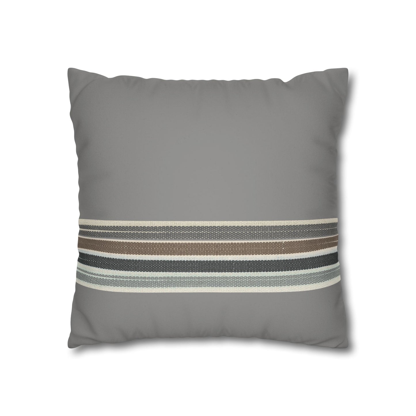 Striped Faux Suede Pillowcase — Neutral Gray Decorative Square Pillow Cover