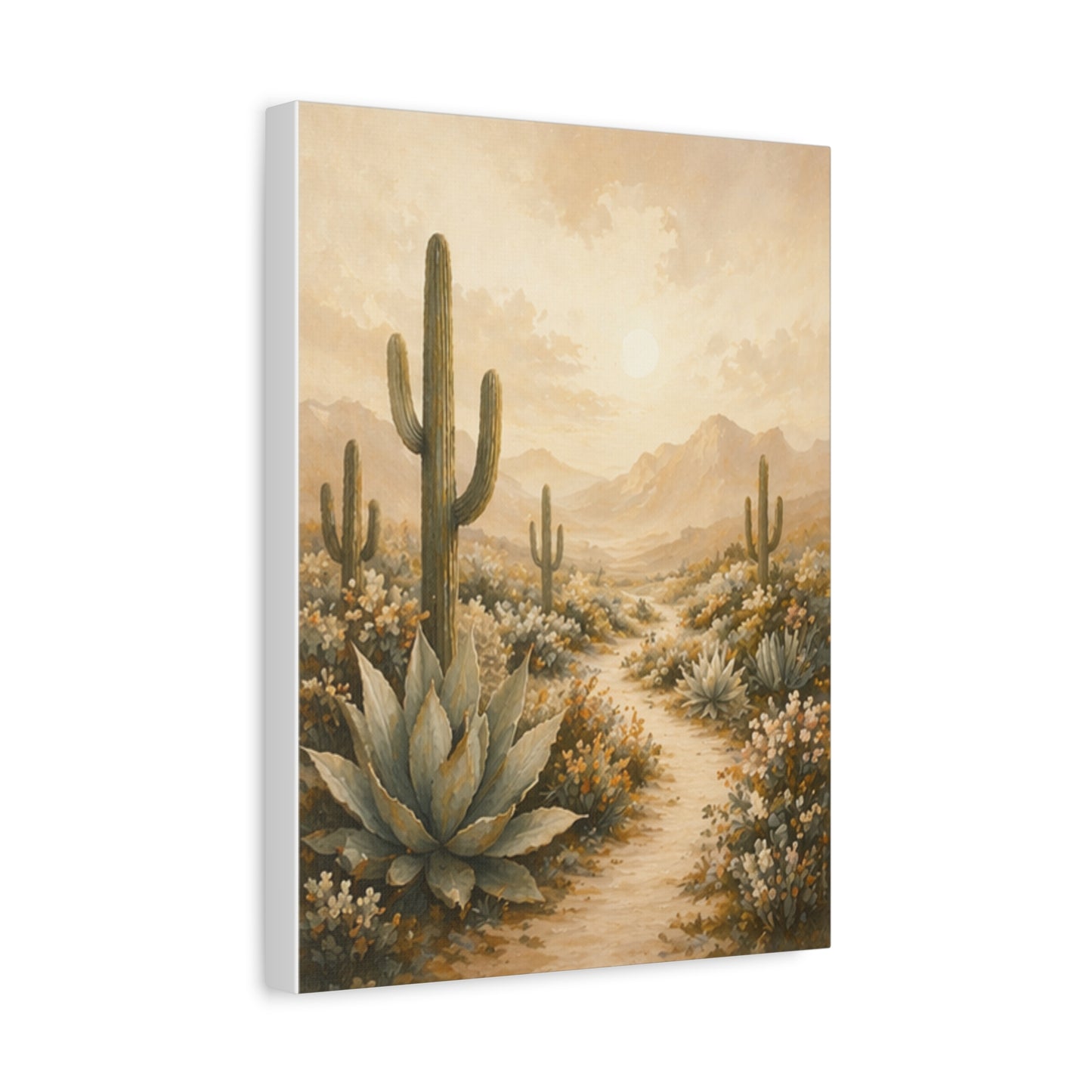 Golden Stillness Desert Succulent Canvas — Matte Stretched Wall Art