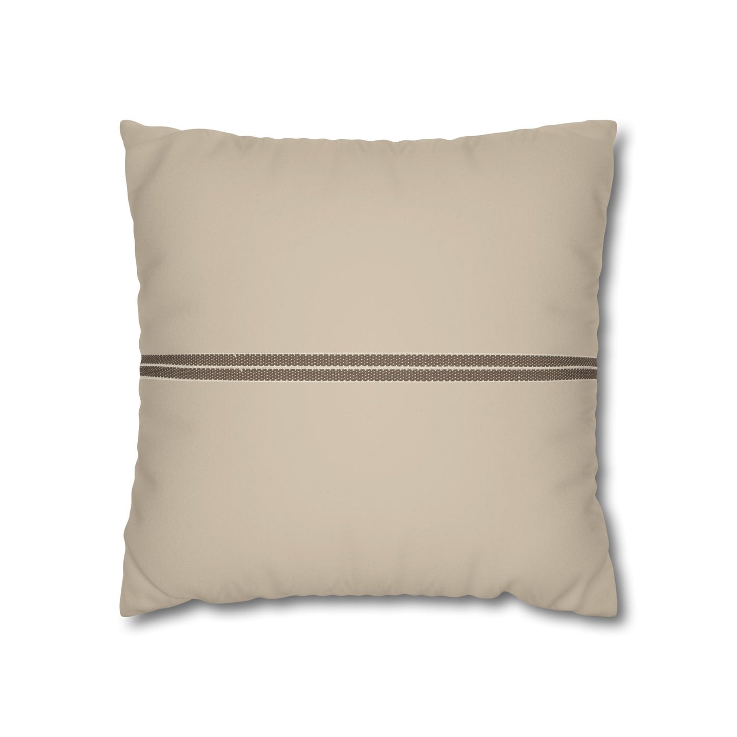 Beige Faux Suede Pillowcase with Center Stripe — Decorative Square Throw Pillow Cover