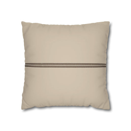 Beige Faux Suede Pillowcase with Center Stripe — Decorative Square Throw Pillow Cover