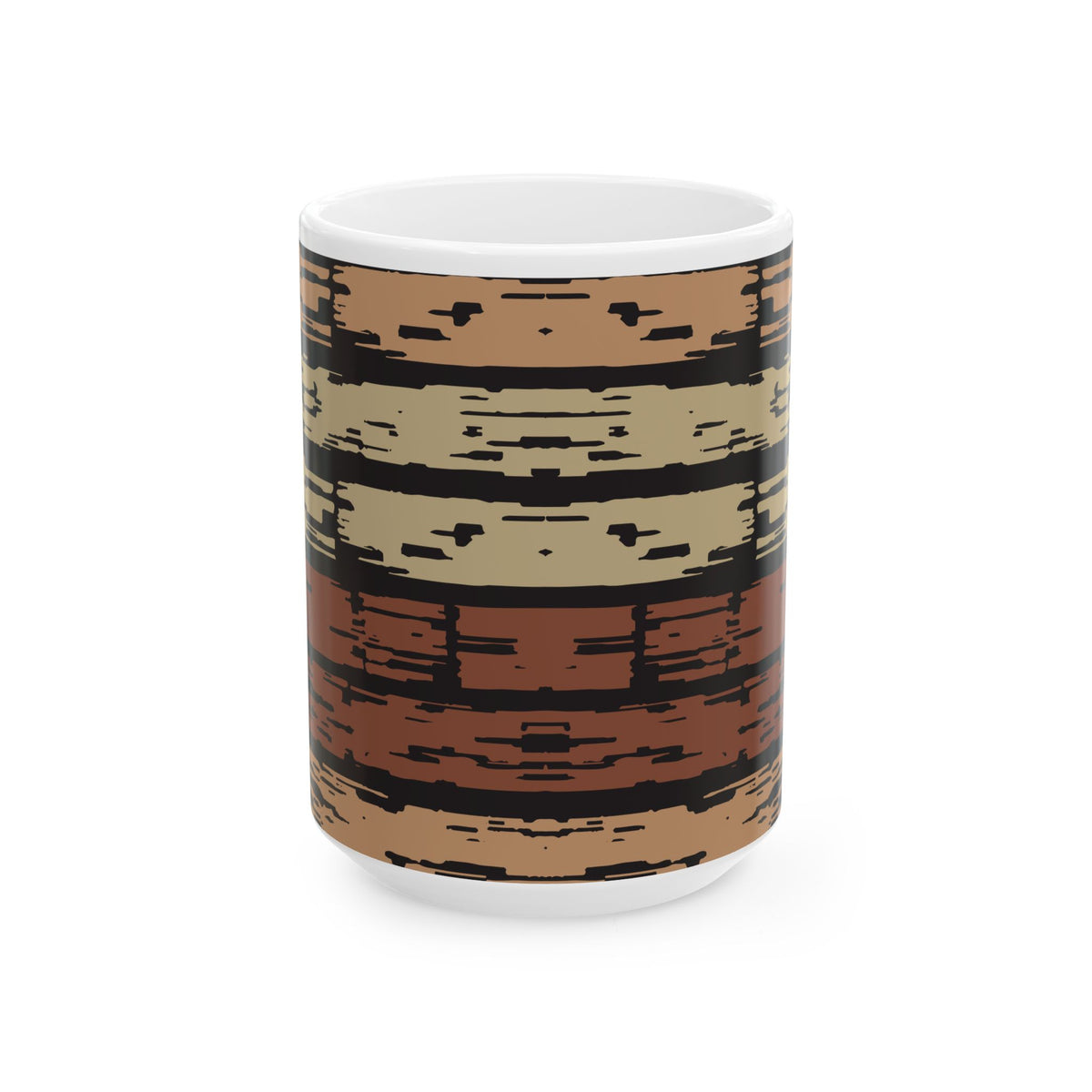 Rustic Striped Ceramic Mug – Vintage Earth Tone Pattern (11oz, 15oz)