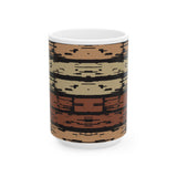 Rustic Striped Ceramic Mug – Vintage Earth Tone Pattern (11oz, 15oz)