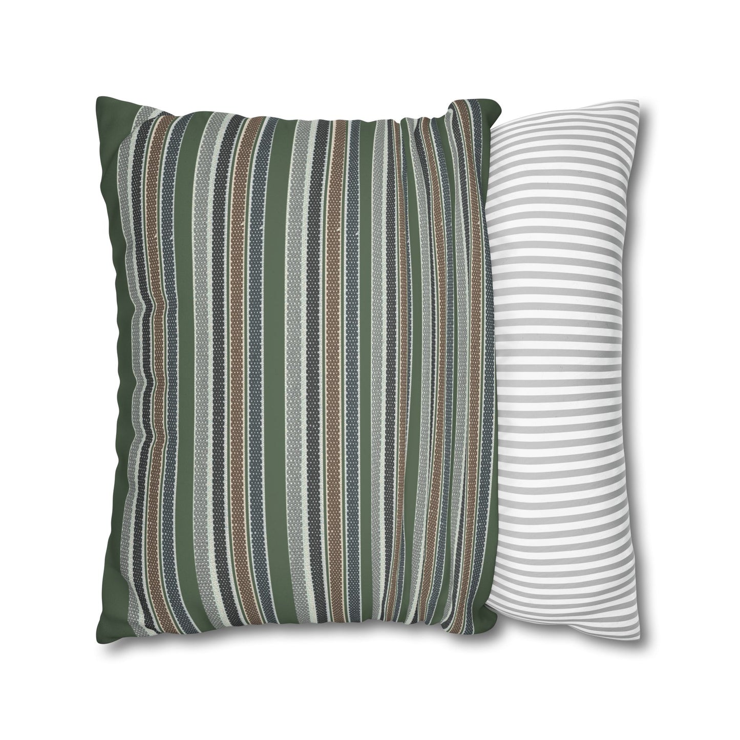 Striped Faux Suede Pillowcase – Green & Earth Tone Decorative Throw Pillow Cover