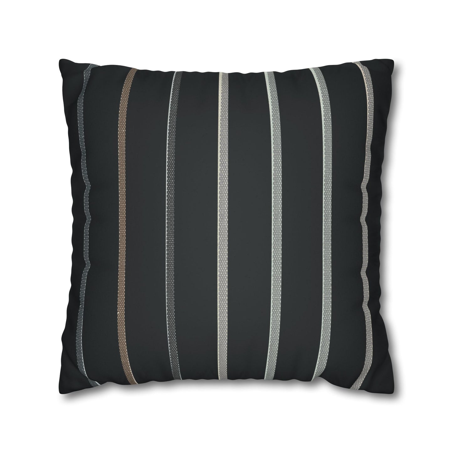 Striped Faux Suede Square Pillowcase – Modern Black & Taupe Decorative Cover