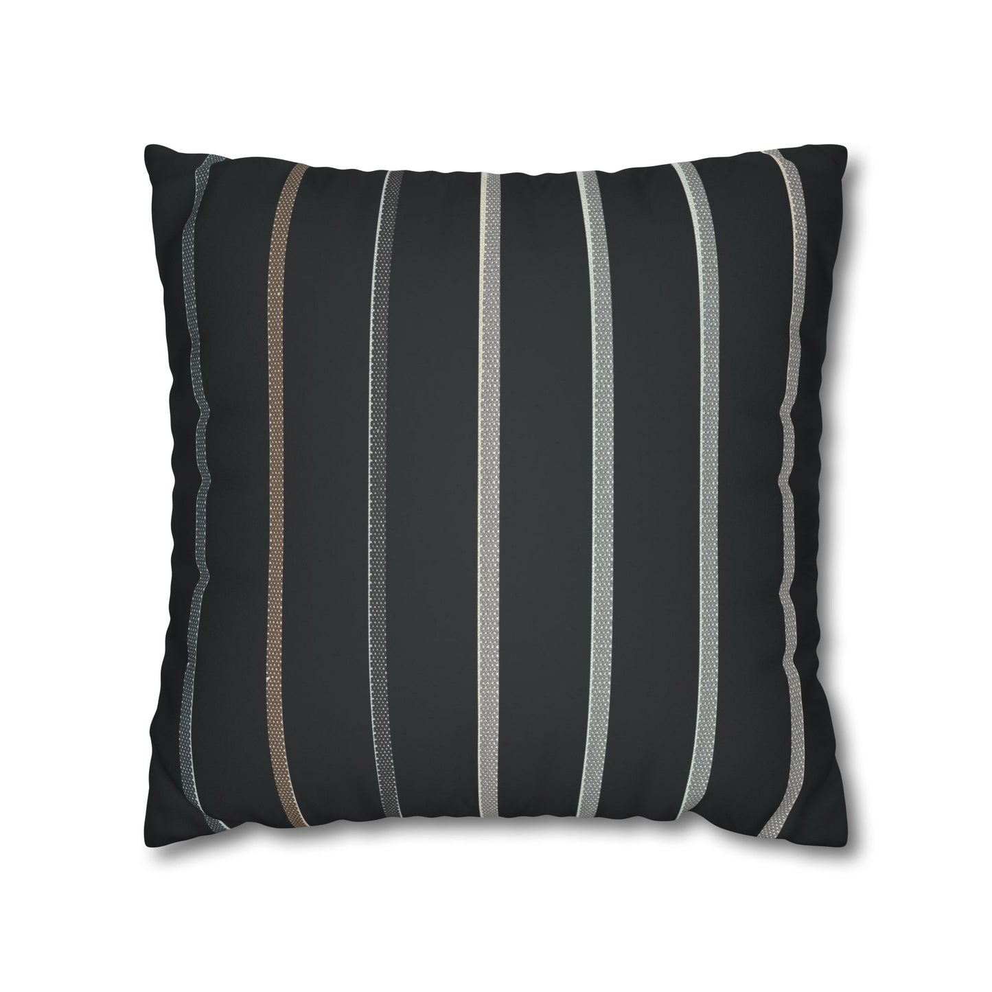 Striped Faux Suede Square Pillowcase – Modern Black & Taupe Decorative Cover
