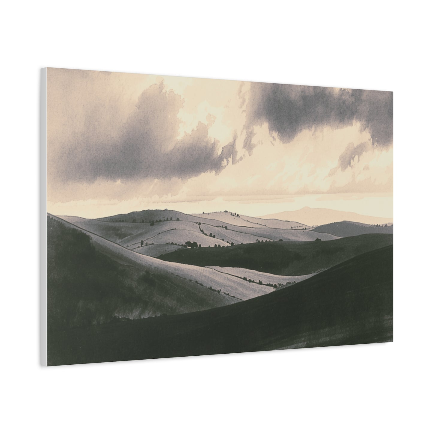 Monochrome Rolling Hills Matte Canvas Print — Stretched Wall Art