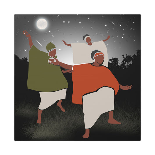 Dancing Under the Moon Matte Canvas Wall Art — Afrocentric Night Scene