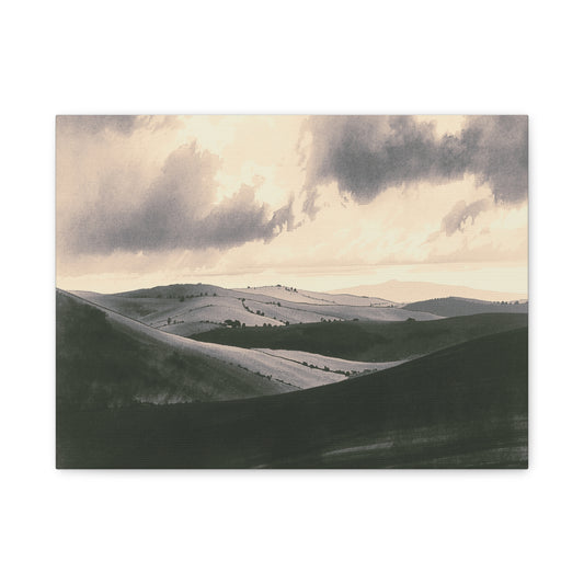 Monochrome Rolling Hills Matte Canvas Print — Stretched Wall Art