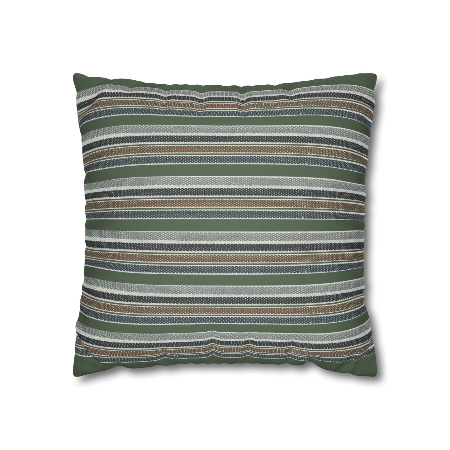 Striped Faux Suede Pillowcase – Green & Earth Tone Decorative Throw Pillow Cover